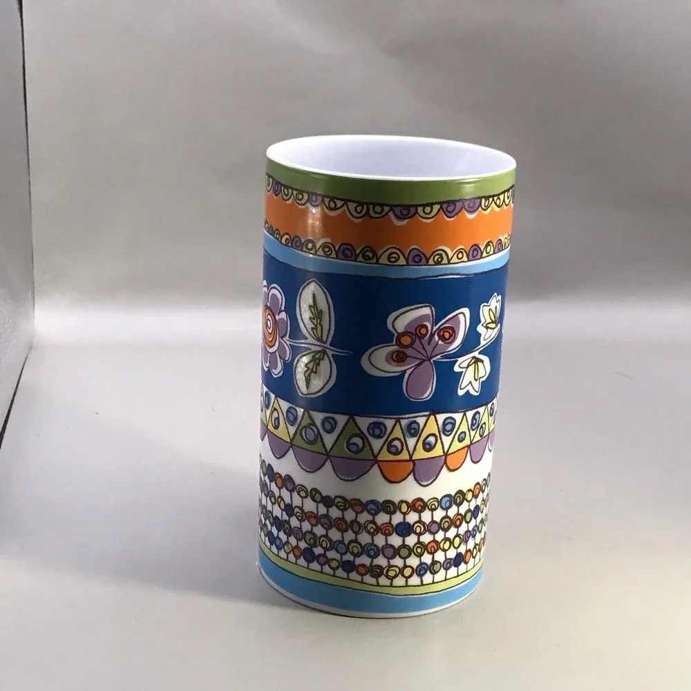 Rare Pier 1 Porcelain‎ Mug Colorful Floral Blue Orange Purple Green 6